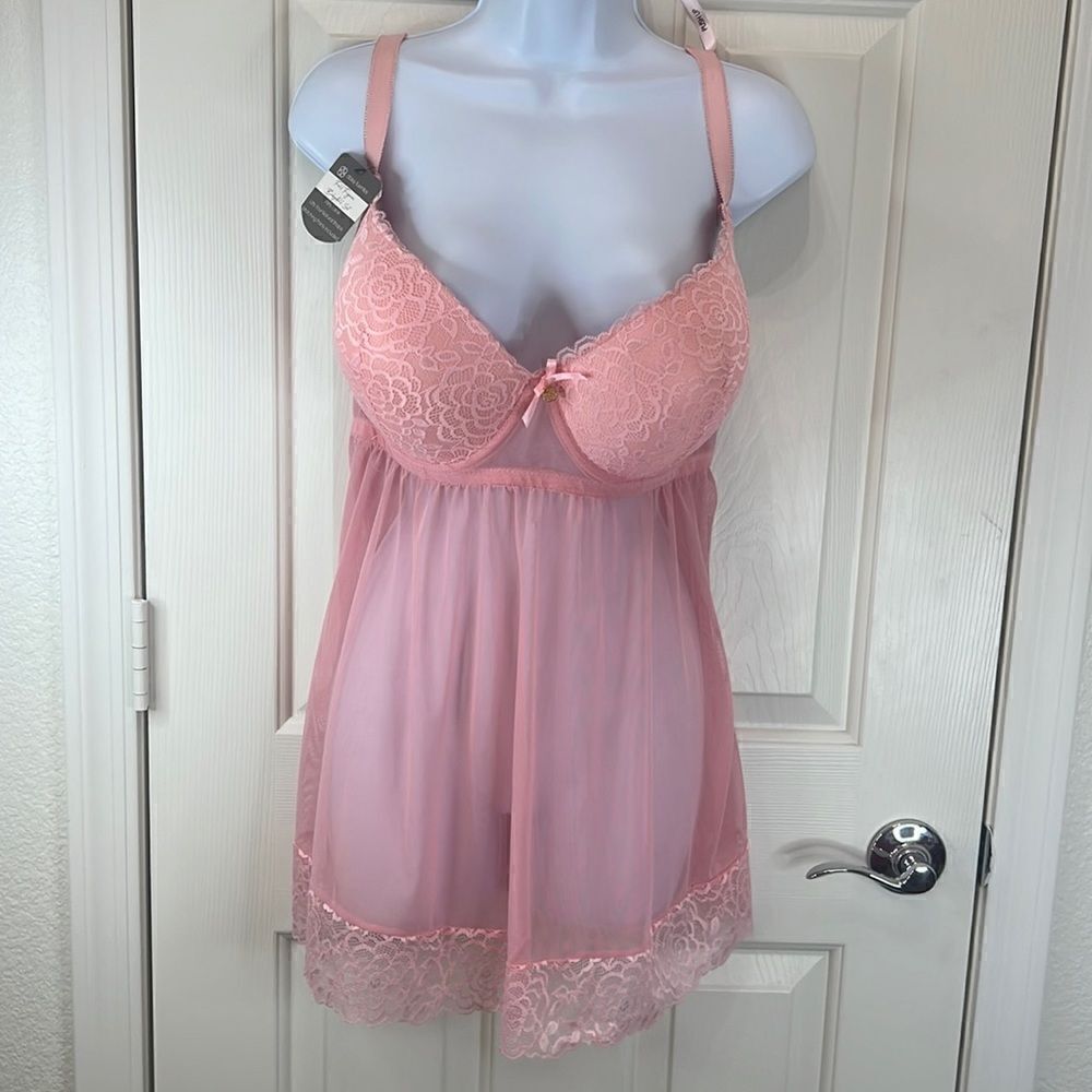 Daisey Fuentes Babydoll Bra Sleep Top Sz 1X Full Figure Flirty Lace Peach Coral